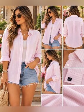 Daniel Hechter Light Pink Striped Button-Down Shirt